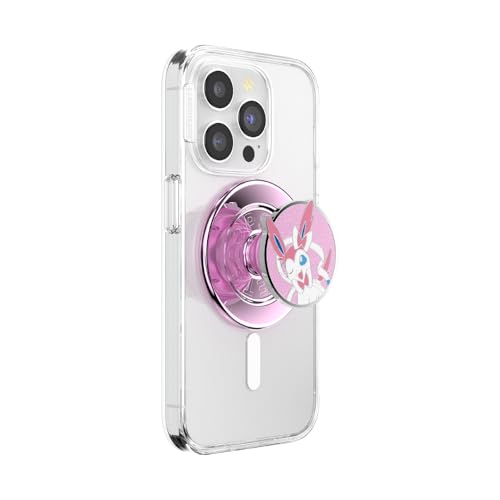 PopSockets PopGrip for MagSafe, Magnetic Phone Grip & Stand, Swappable Top, Secure Grip for iPhone MagSafe Cases, Kickstand for Hands-Free Viewing, Wireless Charging Compatible - Enamel Sylveon Wink