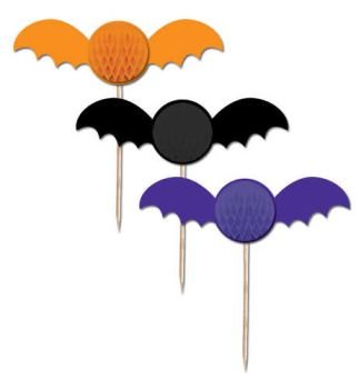 Creative Converting 6 Count Honeycomb Bat Shaped Cupcake Picks, Orange/Black/Purple