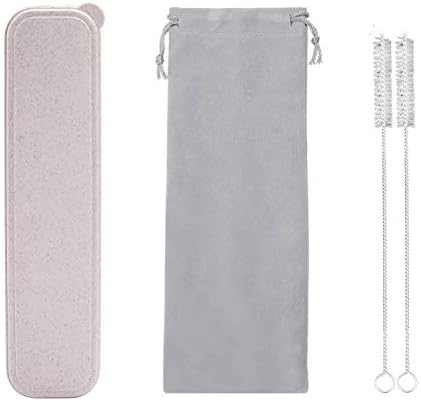 Reusable Straws Carrying Case for Stainless Steel Straws, Glass Straws, Silicone Straws with Drawstring Bag Cleaning Brush