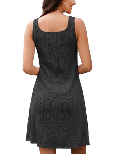 YYA CASUAL TEXTURED SUMMER SLEEVELESS DRESSES FOR WOMEN MINI TANK DRESS SQUARE NECK BLACK L