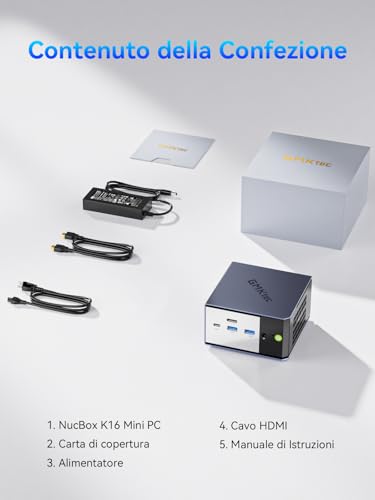 GMKtec K16 Mini PC AMD Ryzen 7 7735HS (8 core/16 thread, 4,75 GHz), Gaming Mini Computer 32 GB RAM LPDDR5 6400 MT/s + SSD da 1 TB, Doppia NIC LAN 2,5 GbE, Oculink, USB4, HDMI, USB-C