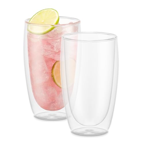 Bodum Double Wall Glasses pack of 2 PAVINA - 450ml Coffee Cups - Dishwasher Safe Thermal Cup - Mouth-blown Borosilicate Glass