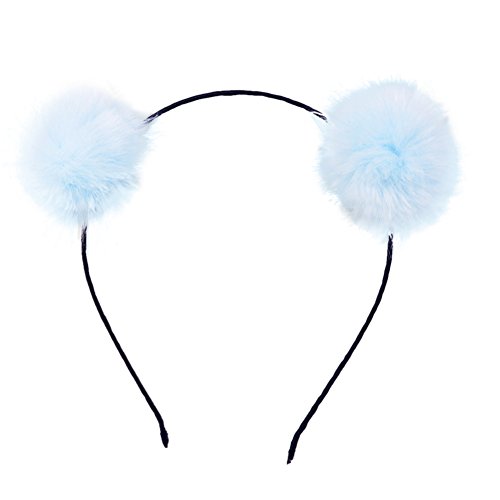 Mwfus Girl's Adorable Fur Ball Pompom Ball Hair Hoops Headbands Blue