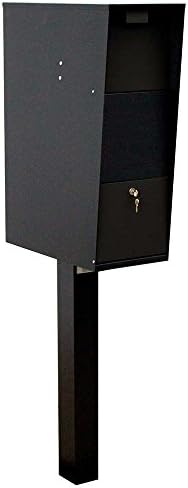 QualarcWF-VACMB-PST Large Capacity Galvanized Steel Locking Rust Proof Vacation Mailbox with 4" Diameter Mounting Post, Ships in 2 Boxes, Black