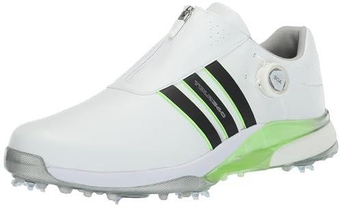 adidas Men’s Tour360 BOA 24 Golf Shoes, Footwear White/Core Black/Green Spark, 9.5