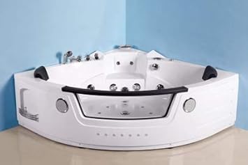 PoolSpezi 621A FO 140x140cm Whirlpool Eckbadewanne mit Thermostat Radio LED
