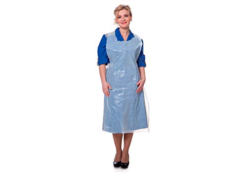 100 Pcs White Disposable Polyethylene Aprons 28"x46", Protective Kitchen Work-Wear Uniform Aprons 1.5 Mil, Breathable, Lightweight, Non-Woven, One size, Food Prep, Cooking, Cleaning, Painting