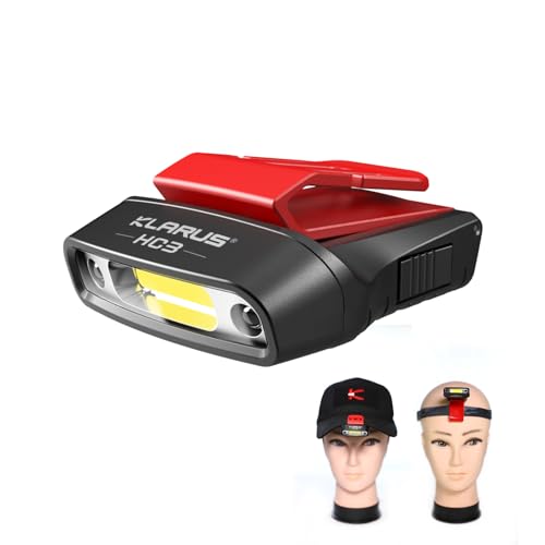 klarus HC3 Clip Rechargeable LED Rotating Headlight Ball Cap Visor Light Hands Free with Red Light for Fishing Running Camping Reading Work