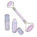 Rose Quartz Massager Facial Roller with Bottles for Essential Oils - Anti-Aging Pink Stone Natural Beauty Healing Skincare Set - Rolling Device for Face, 2 Roller Ball Containers for Oils