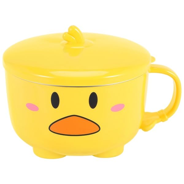 Tbkoly Duck Ramen Noodles Bowl with Lid Cute Steel Kitchen Fruit Rice Soup Double-Layer Bowl Tableware