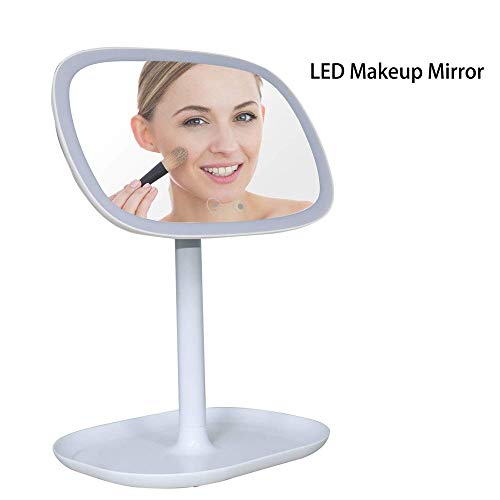 LED Lighted Makeup Mirror Desk Lamp 360Â° Free Rotation Touch Screen Control Dual Power Supply with Adjustable Brightness and Detachable 10X Magnification Mirror(White)