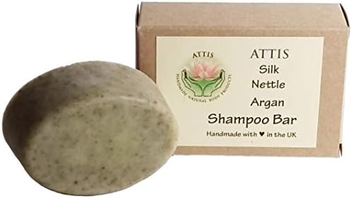 ATTISHandmade Silk Nettle Argan Shampoo Bar | with Calcium Bentonite Clay | Tea Tree & Carrot Seed Essential Oils | Aloe Vera gel | Sulfate Free | For Men & Women | Vegan[Amazon-developed Certification] Compact by Design