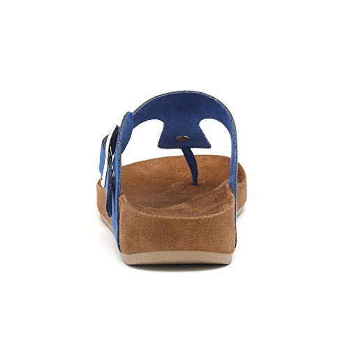 Women's T-Strap Thong Sandals Buckle Slip On Flip-Flops Beach Casual Platform Footbed Slippers (8, Blue)
