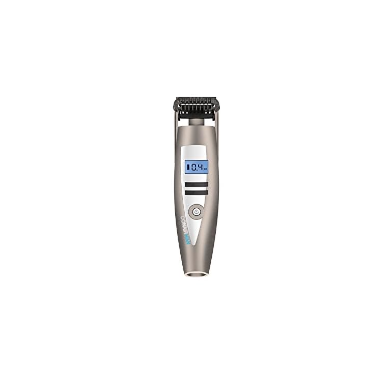 Conair Man i-Stubble Ultimate Flexhead Trimmer; Pivoting Flex Head; 15 Digital Settings ranging from 0.4mm to 5.0mm; Grey