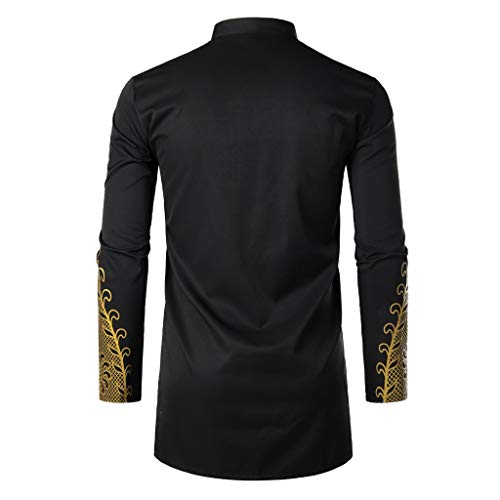 Mens Dashiki African Tribal Clothing Printed Long Henley Shirt Traditional Ethnic Slim Fit Outfit