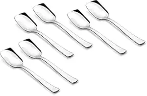 JGS Stainless Steel Ice Cream Dessert Spoon Kitchenware Cutlery Small Spoon for Ice Cream Brownie Cake Pudding Gulab Jamun (Silver)- Set of 12
