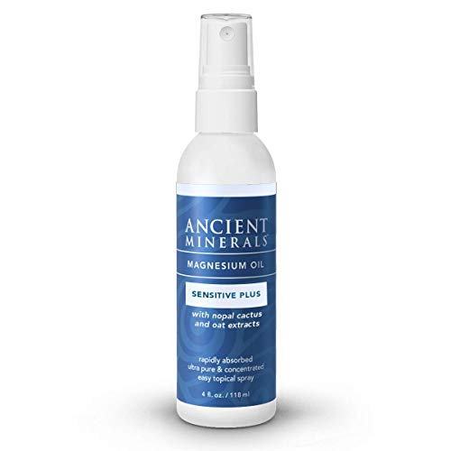 Ancient Minerals Magnesium Oil Spray Sensitive Plus – All-New Sensitive+ Formula Oil with Avena Sativa (Oat Aventhramides), Nopal Cactus, Organic Chamomile, and Allantoin (4oz)