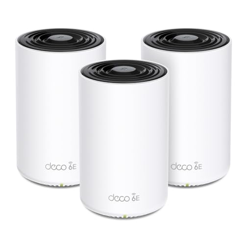 TP-Link Deco XE75 Pro Mesh WLAN Set (3 Pack), Wi-Fi 6E AXE5400 Tri-Band Router & Repeater, 1× 2.5G Port + 2× 1G Ports für Jede Einheit, empfohlen für