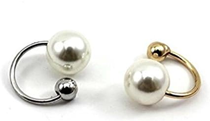 Andesan 2pcs Cute Pearl Earring Ear Bones Clip Ear Cuff No Piercing (Gold + Silver)