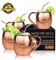 Crazestar Moscow Mule Copper Mugs 16 oz - Set of 4 - Gift Set with BONUS: 4 Highest Quality Cocktail Copper Straws - Food Safe Pure Solid Copper Mugs 100% Handcrafted