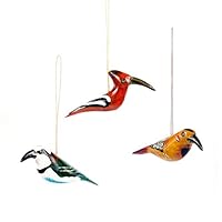 Swahili Modern Set of Three Hand-Painted Bird Ornaments