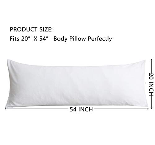 White Body Pillow Cover 100% Long Staple Cotton 200 Thread Count Body Pillowcase with Envelope Closure Fits 20" x 52" or 20" x 54" Body Pillow for Adults and Pregnant Women (White, 20" x 54") - Thumbnail 2