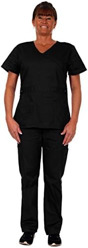 Heartbeat Scrubs Women's Scrub Set-V-Neck 4 Pocket Top and 4 Pocket Cargo Pant -#1064 (Small, Black)