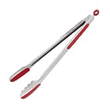 Ergo Chef BBQ And Kitchen Locking Tongs With Silicone Head, 15-Inch, Red