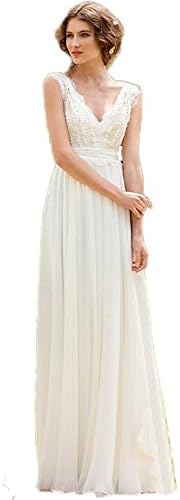 Sunnygirls Vintage Bohemian Lace Beach Simple Chiffon Boho Bridal Gown (6, Ivory)