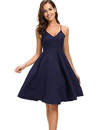 Eliacher vestido de verano sin mangas, sin mangas, sexy, sin espalda, con bolsillo, con correas ajustables, cuello en V, para mujer