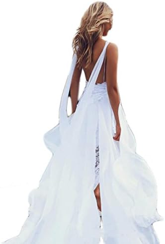 Veilace Women's Lace Beach Wedding Dress High Split Chiffon A-line Backless Bridal Gowns ..