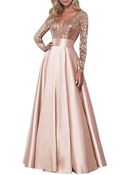 raomiao Long Sleeve Sequin Prom Dresses with