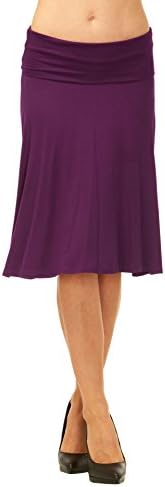 Red Hanger Womens Basic Solid Stretch Fold-Over Flare Midi Skirt by