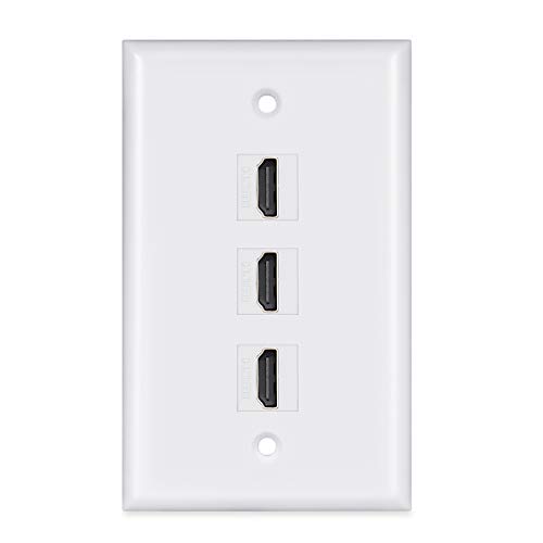 HDMI Wall Plate 3 Port,PHIZLI HDMI 2.0 Decorative Wall Plate Female to Female for HDTV(White)