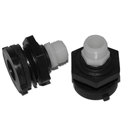2 Pack Rain Barrel Garden Hose Adapter Bulkhead Connector Water Barrel Fitting and 5 Gallon Bucket Flush Kit