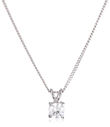 CZ by Kenneth Jay Lane "Classic Cubic Zirconia" Rhodium-Plated Round-Cut Pendant Necklace