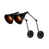 Newrays 2-Pack Industrial Black Swing Arm Wall Lights with Switch Hard Wired for Bedroom Sconce Metal Shade Fixture (Black-B)