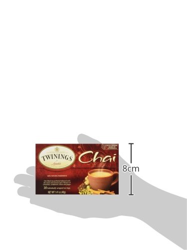 TWININGS CHAI BLACK TEA INDIVIDUALLY WRAPPED BAGS, 20 COUNT (PACK OF 1), SWEET, SAVOURY SPICES, CAFFEINATED, ENJOY HOT OR ICED, 20 TEABAGS