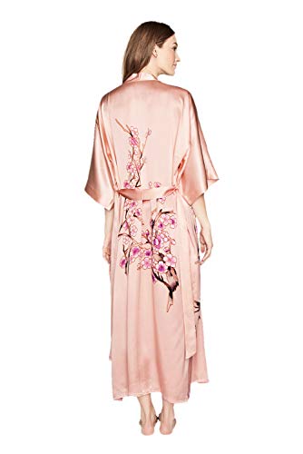 Old Shanghai Women's Silk Kimono Long Robe - Handpainted (Cherry Blossom Dusty Pink)