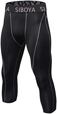 Siboya Men's 3/4 Compression Tights Cool Dry Sports Running Pants (Packs of 1 or 3)
