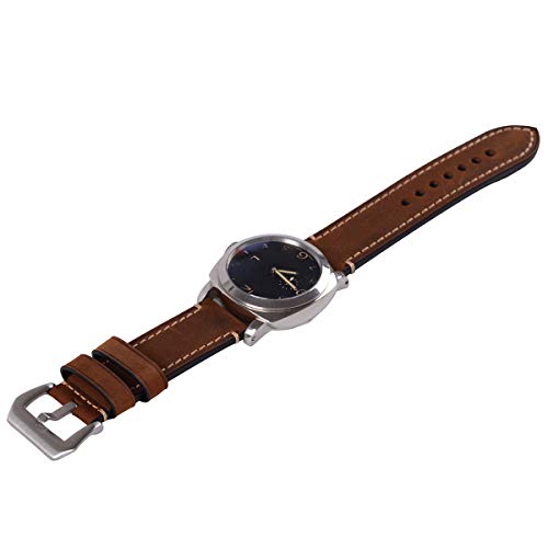 EACHE 26mm Vegetable Tanned Watch Band,Genuine Leather Handmade Watch Straps in Dark Brown-Silver Hardware