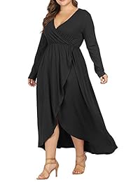 Allegrace Vestido largo con volantes y cuello en V para mujer, talla grande