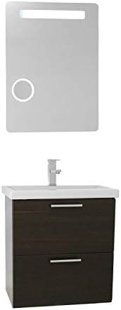 Iotti LN134 Luna Wall Mounted Vanity with Fitted Sink and Lighted Mirror Included, 22", Wenge