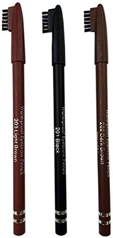 ABDUS® MJK WaterProof Eyebrow Pencil with Brush - Set of 3 (Light Brown, Black, Dark Brown)