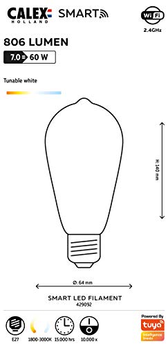 CALEX Slimme Filament Lamp - E27 Rustiek - Wifi LED Verlichting - 7W Vintage Lichtbron - Dimbaar via Smart Home App… - Afbeelding 6