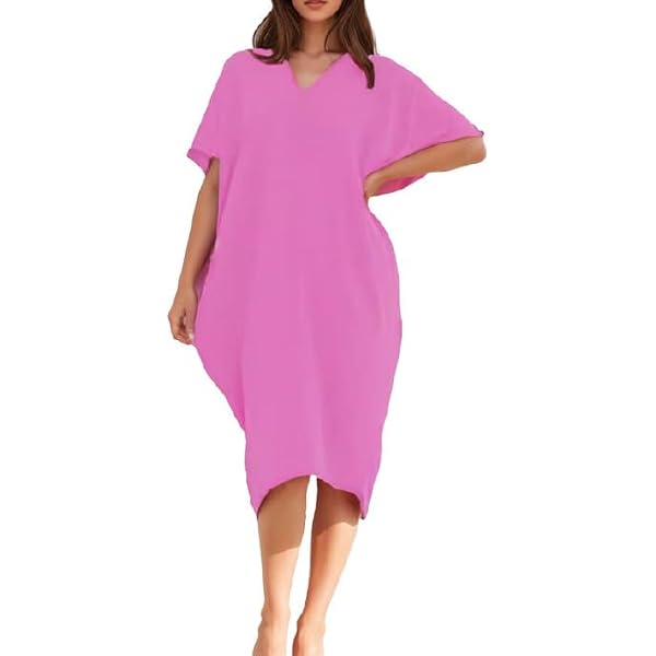 YeGine Women's Oversize T-Shirt Dress Baggy Loose Casual Midi Dress with  Pockets Pink 1XL at Amazon Women's Clothing store
