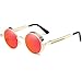Dollger Vintage Steampunk Men Small Round Sunglasses Red Lens Gold Frame Mirrored Sunglasses