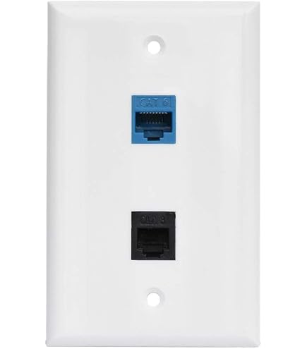 RiteAV - Piastra A Muro 1 Porta Telefono Beige + 1 Porta Cat6 Ethernet Blu - Colore Grigio - 4