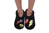 Snoozies Womens Cozy Groovy Applique Patches Non Skid Slipper Socks, Medium, Black