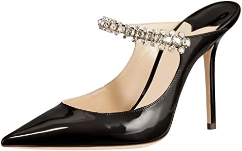 MIRAAZZURRA Women Heeled Mules Rhinestone Strappy Pointed Toe